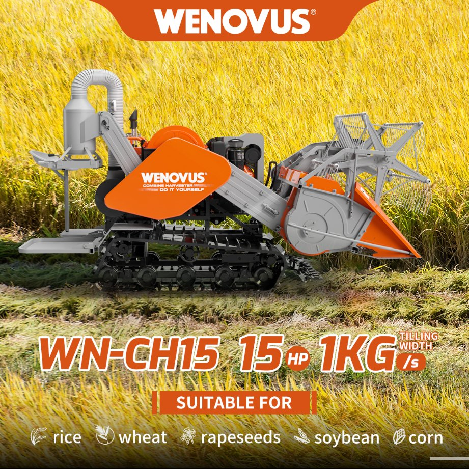 Wenovus Wn-CH15 15HP Agricultural Diesel Combine Harvester for Bean Peanut Silage Forage Olive Potato Grain Rice Wheat