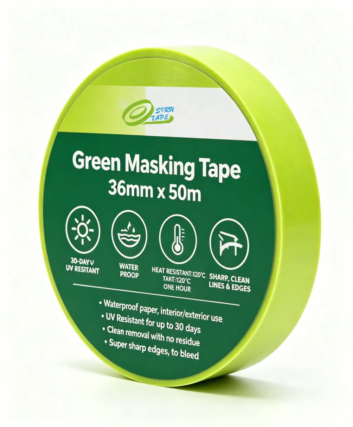 30 Day UV Resistant Green Automotive Masking Tape for Painting