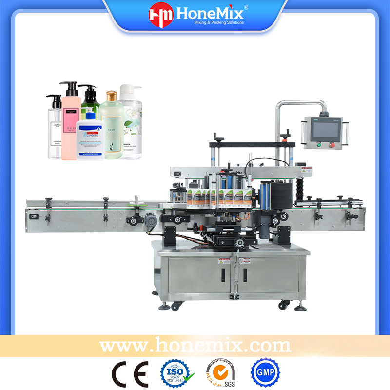 Honemix Automatische Vorder- und Rückseiten-Doppelseiten-Etikettiermaschine für runde/flache/quadratische Flaschen-Etikettiergeräte mit CE-Zertifizierung