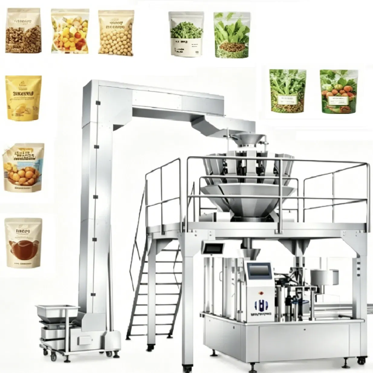 Vertical Sachet Filling Sealing Pouch Bag Packaging Machine for Sugar, Food, Water, Tea, Powder, Fruit, Coffee, Liquid