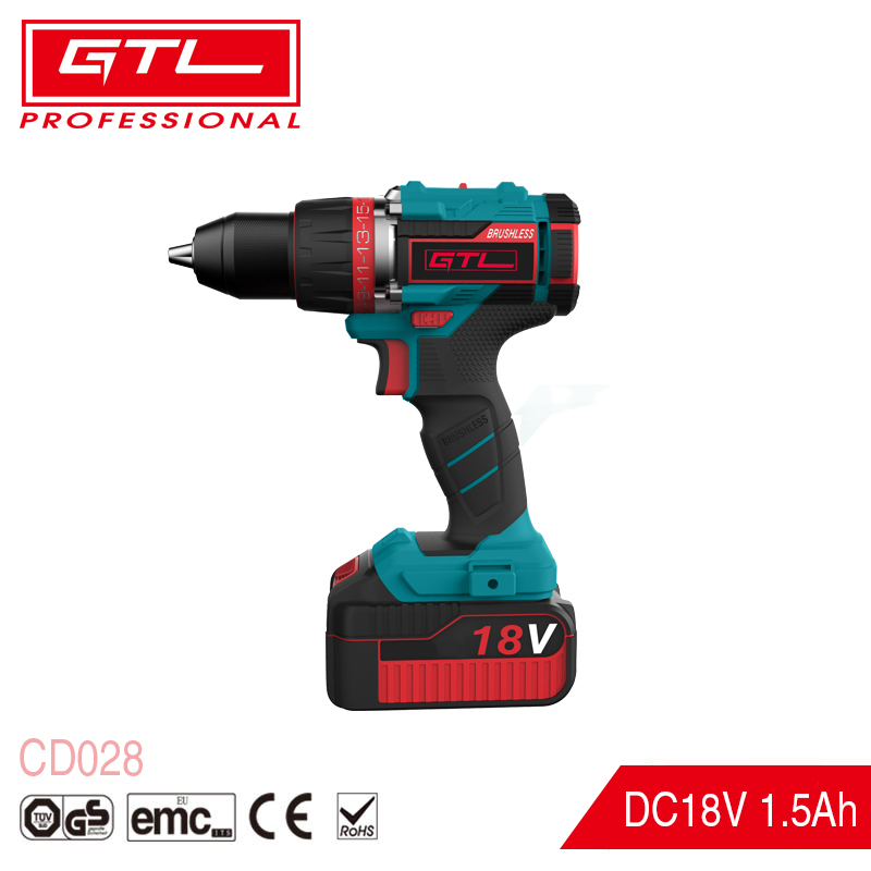 Kit de perceuse-visseuse électrique 18V sans balais sans fil avec 2 vitesses variables mandrin sans clé 1/2'' (CD028)