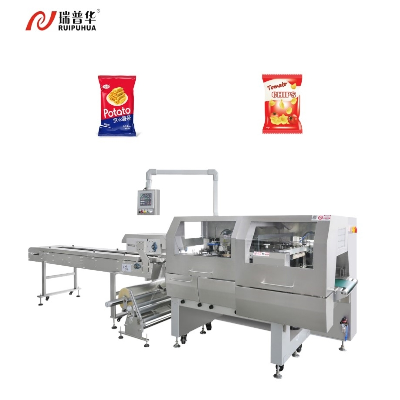 Automatische Flow-Wrapper-Kissenverpackungsmaschine für Kartoffelchips, Snacks, Puff-Food, Sekundärverpackung in Familienpackungsgröße