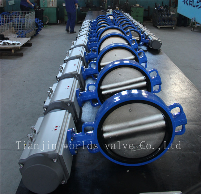 En593 Concentric Rubber Liner Wafer Type Butterfly Valve with Pneumatic Actuator