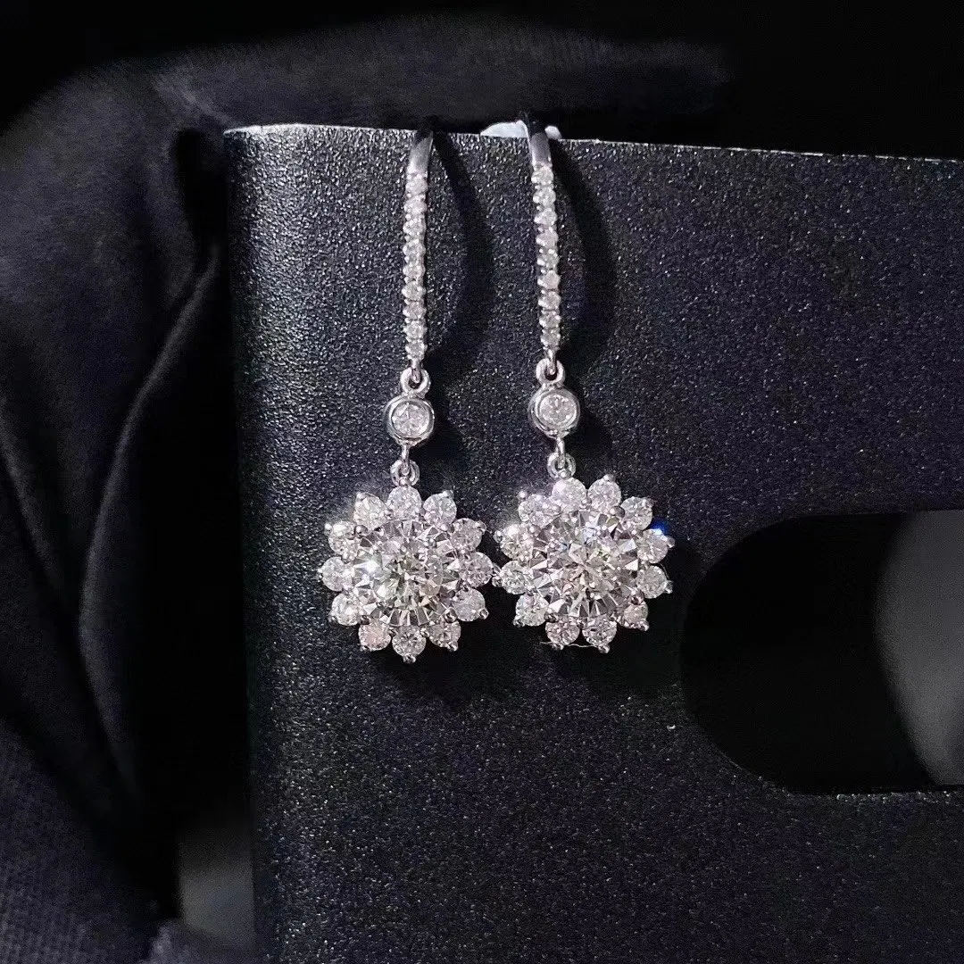 Sonnenblumen-Ohrhaken-Ohrringe mit Diamanten im Stil können individuell angepasst werden