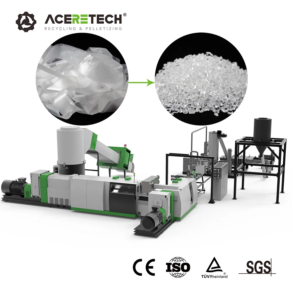 Aceretech Plastic PP/PE Bags Recycling Double Stage Pelletizing Line for Waste Plastic Re-Pelletizing Machine