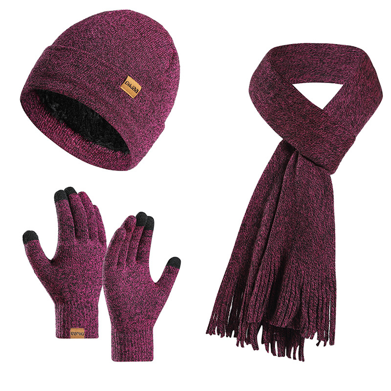 Fashion Winter Warm Fleece Lined Hat, Scarf Gloves 3-Piece Set for Women Men