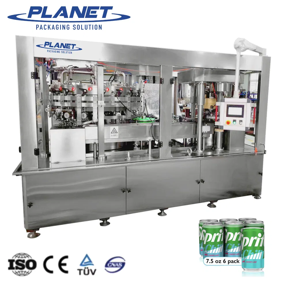 Automatic Aluminum Can Beverage Liquid CSD Carbonated Soft Energy Drink Beer Hot Juice Tea Coffee Spirit Sauce Honey Canning Filling Sealing Packaging Machine