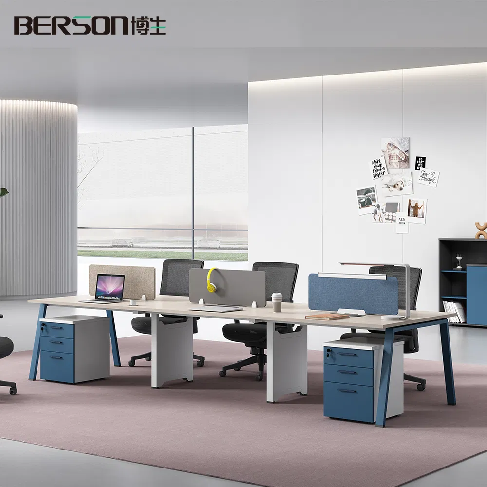 Modern Design Wooden 4 Person Combination Desk Staff Table Office Workstation