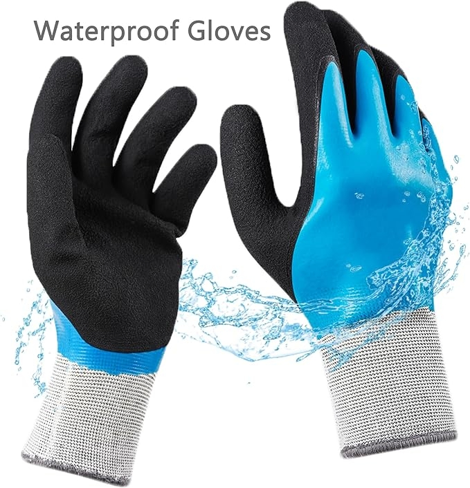 Water Resistant Anti Cut Level 1 15g Polyester Liner Sandy Latex Double Dipped Waterproof Work Gloves for Construction Fencing