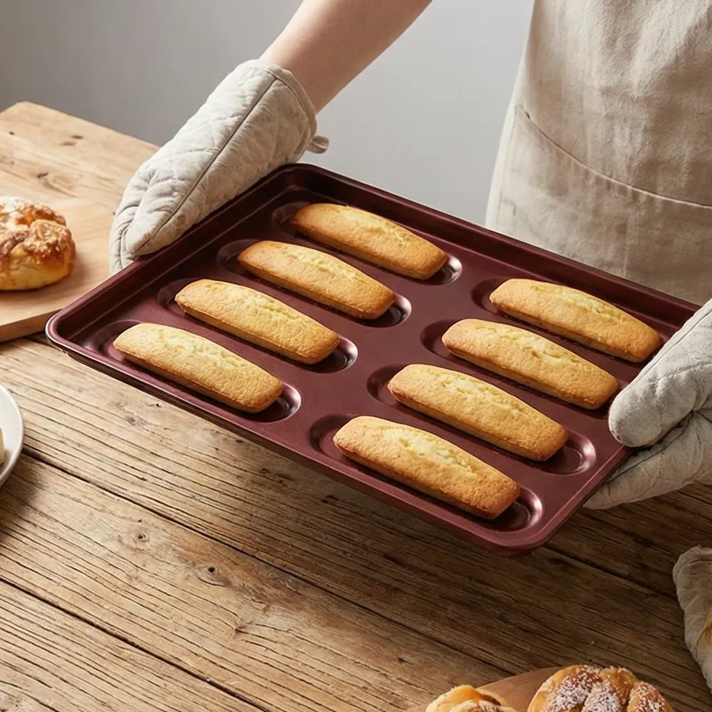 Premium 8 Cavity Non-Stick Hot Dog Baking Pan Tray, Professional Catering Bun Hotdog Tray