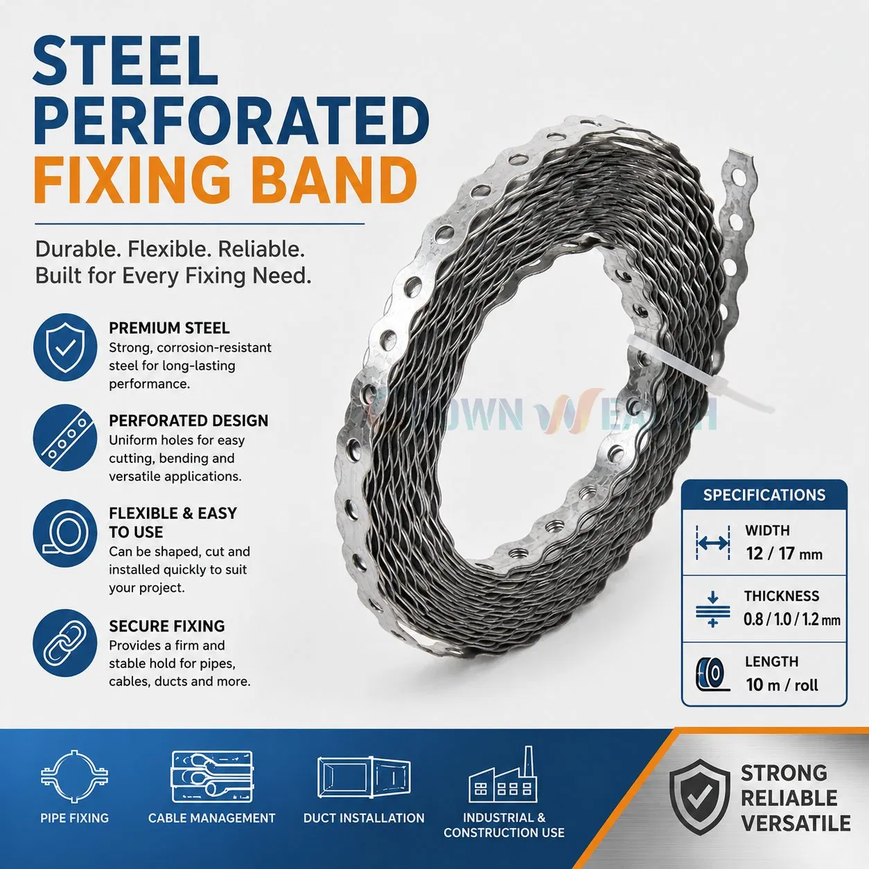 10m/Roll Galvanized Metal Tie Fixing Band Straps Perforated Mounting Tape