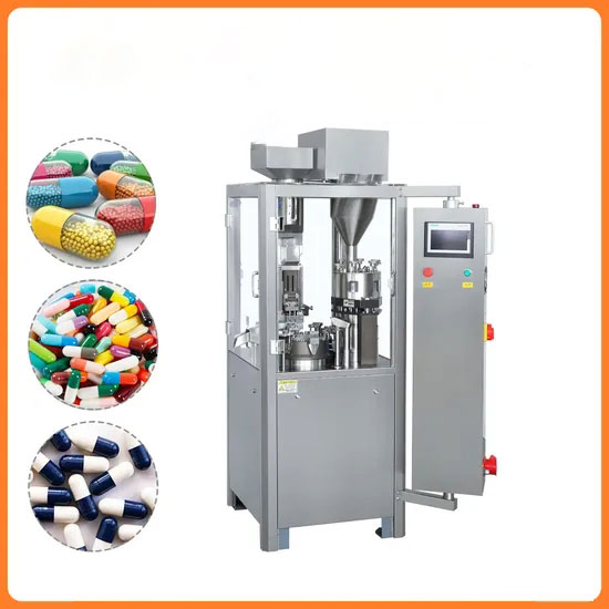Automatische Kapselabfüllmaschine für Pharmaunternehmen, 500 mg Pulver für Kapseln #00–#5 mit SPS+HMI, CE-zertifiziert