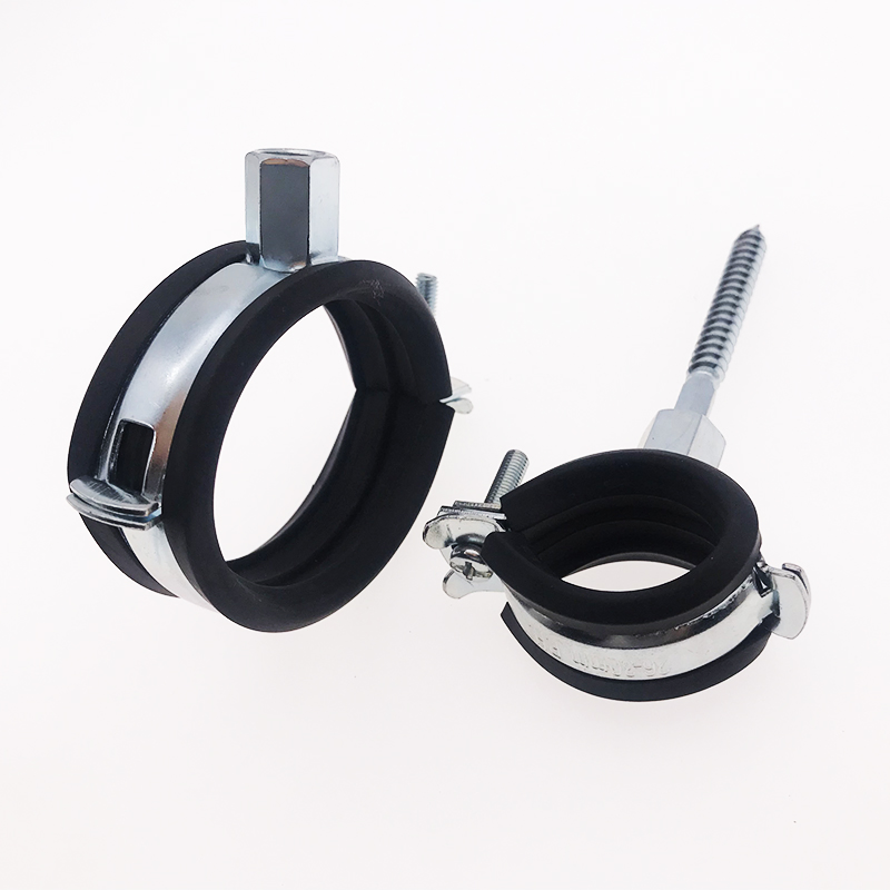 Galvanized M8+10 Single Pipe Clamp with EPDM Rubber, High Quality Steel with Welded Nut of M10 Screw