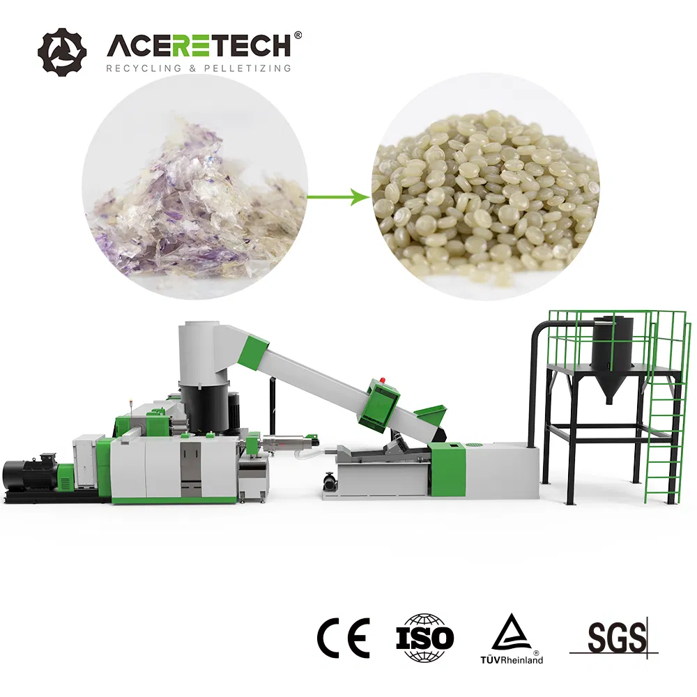 PP/PE/ABS/PS/PC Flakes Plastic Recycling Pelletizing Extruder Machine with Steel Structure Machine Frame