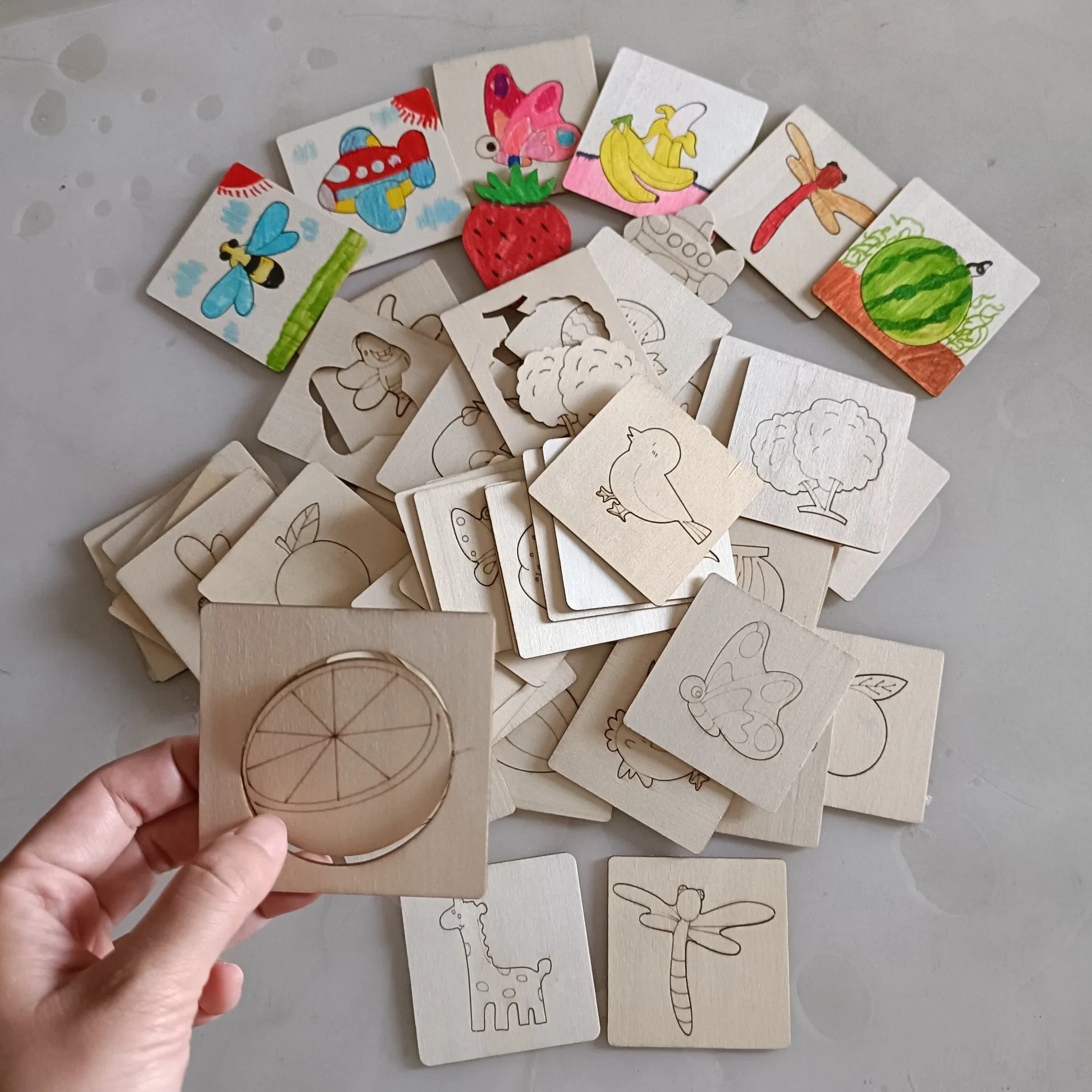 Montessori Kids Drawing Wooden DIY Stencils Craft Toys