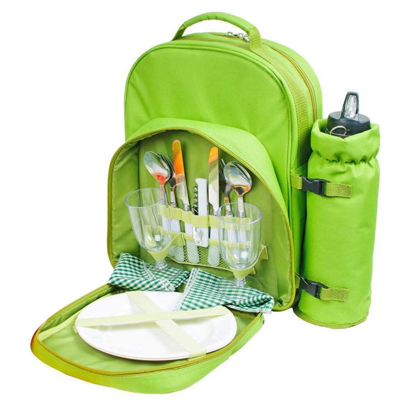 2 Person Picnic Backpack Bag with Insulated Cooler Compartment Lunch Bag