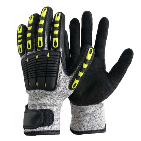 Guanti Antivibrazione Antishock Antitaglio Livello 5 Fodera In Hppe Rivestimento Nitrilico Sabbiato Tpr Antimpatto