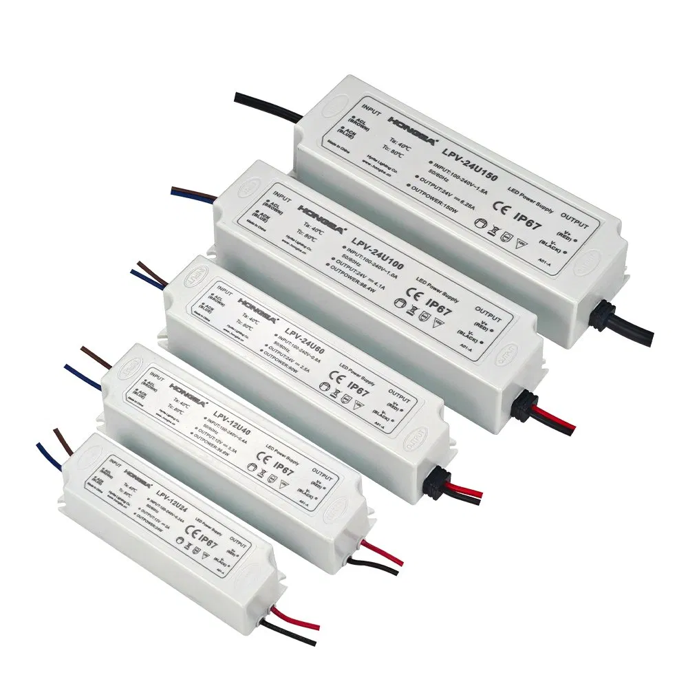 Hyrite IP67 Compact Size Switching LED Power Supply Outdoor Waterproof PFC Plastic Shell Wide Input Voltage LED Driver 12V 24V