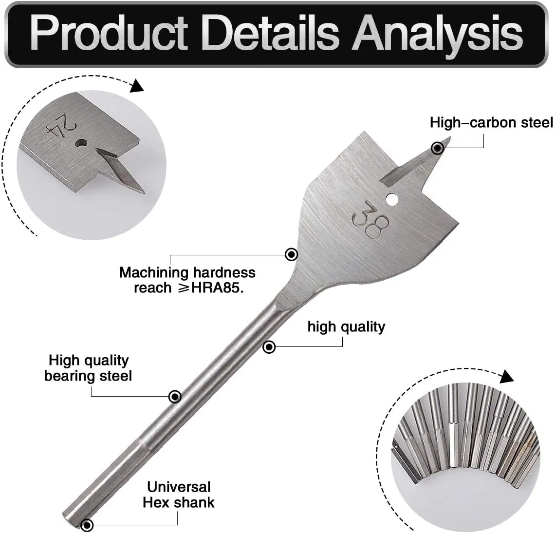 Spade Tip Drill Bit for Wood Drilling Holes Hex Shank Spade Bit Flat Bits