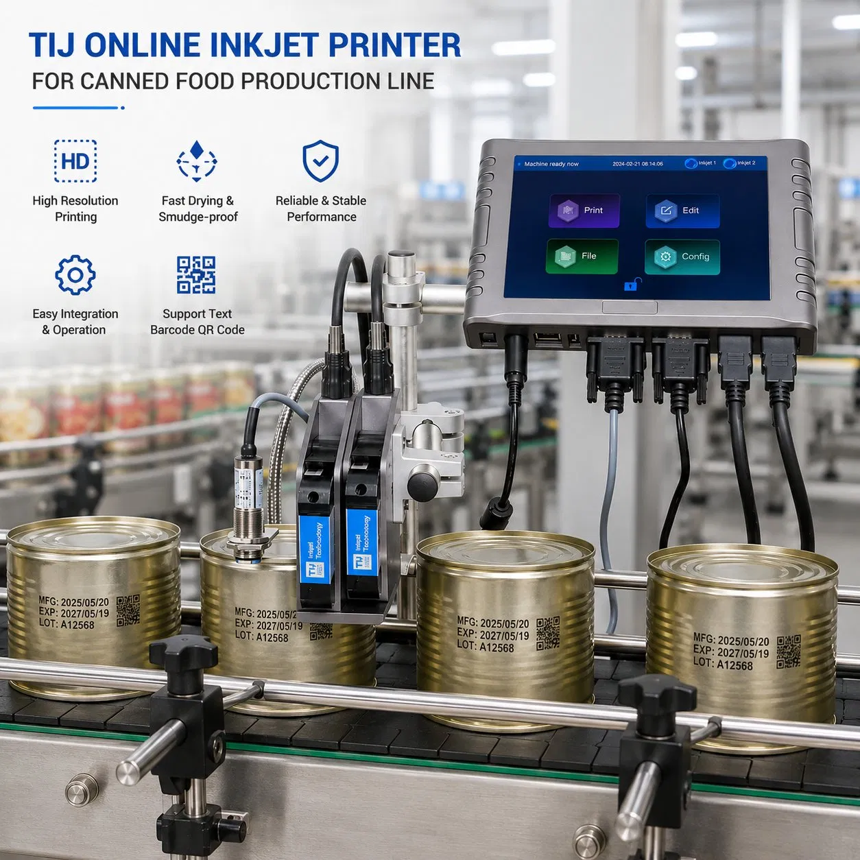 Docod T260e 25.4mm Affordable Tij Online Thermal Inkjet Printer High Speed Food Industry QR Code Printing Expiry Date Coding Machine