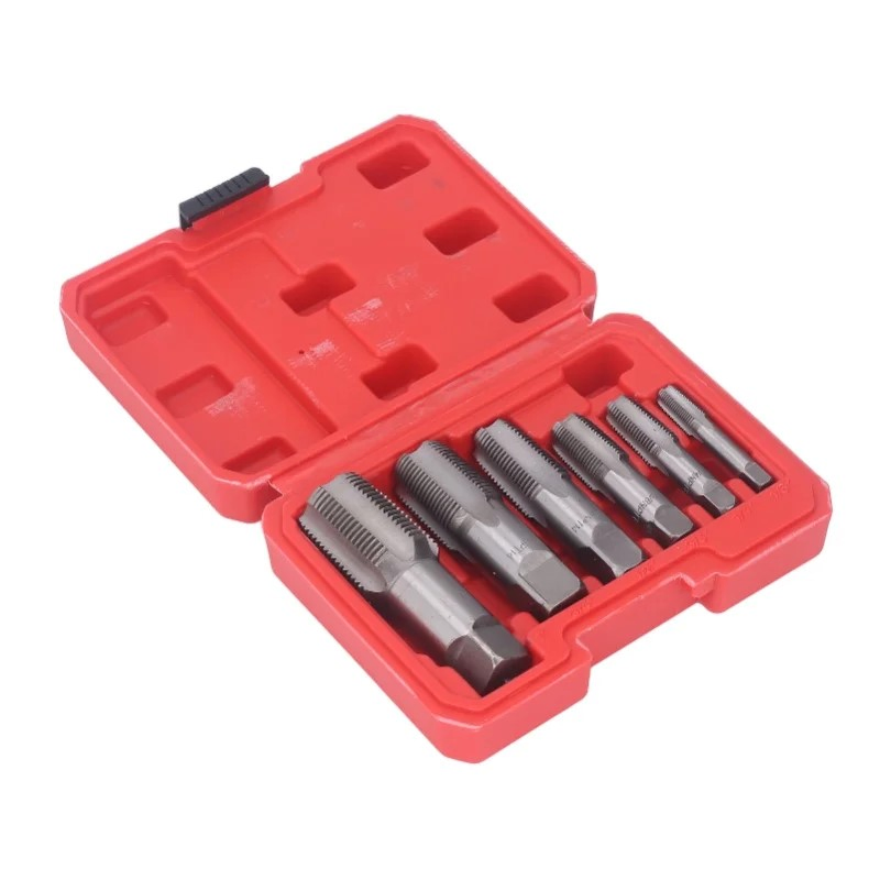 6-teiliges Rohrgewinde-Schneideisen-Set NPT 1 Zoll 3/4 Zoll 1/2 Zoll 3/8 Zoll 1/4 Zoll 1/8 Zoll Kohlenstoffstahl Gewindeschneidwerkzeug-Set für PVC-Rohre