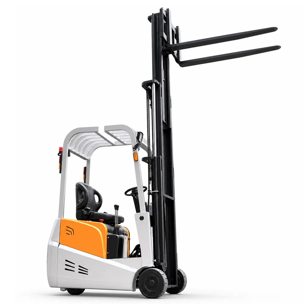 Forklift mini a batteria agli ioni di litio da 1500 kg e 4,5 metri, 1,5 tonnellate, 3300 libbre, 17 piedi, a 3 ruote con motore CA