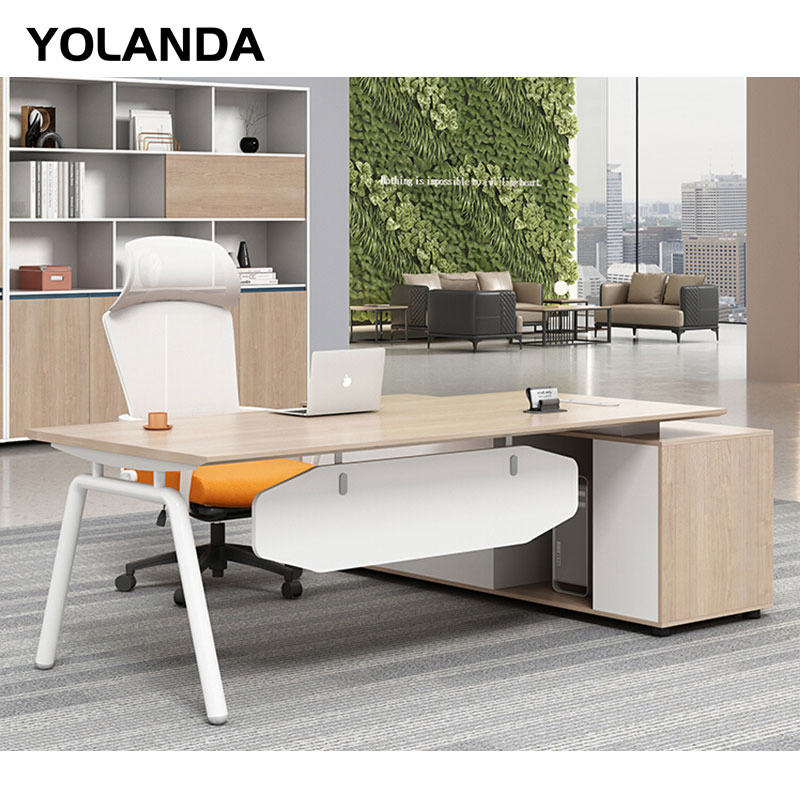 Yolanda High-End Luxury White L-Shaped Expandable CEO Management Office Executive Desk with Drawers