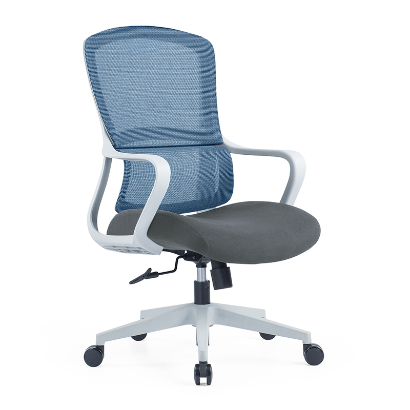 Ergonomic Swivel Low Back Light Blue Office Chair with Black Castors