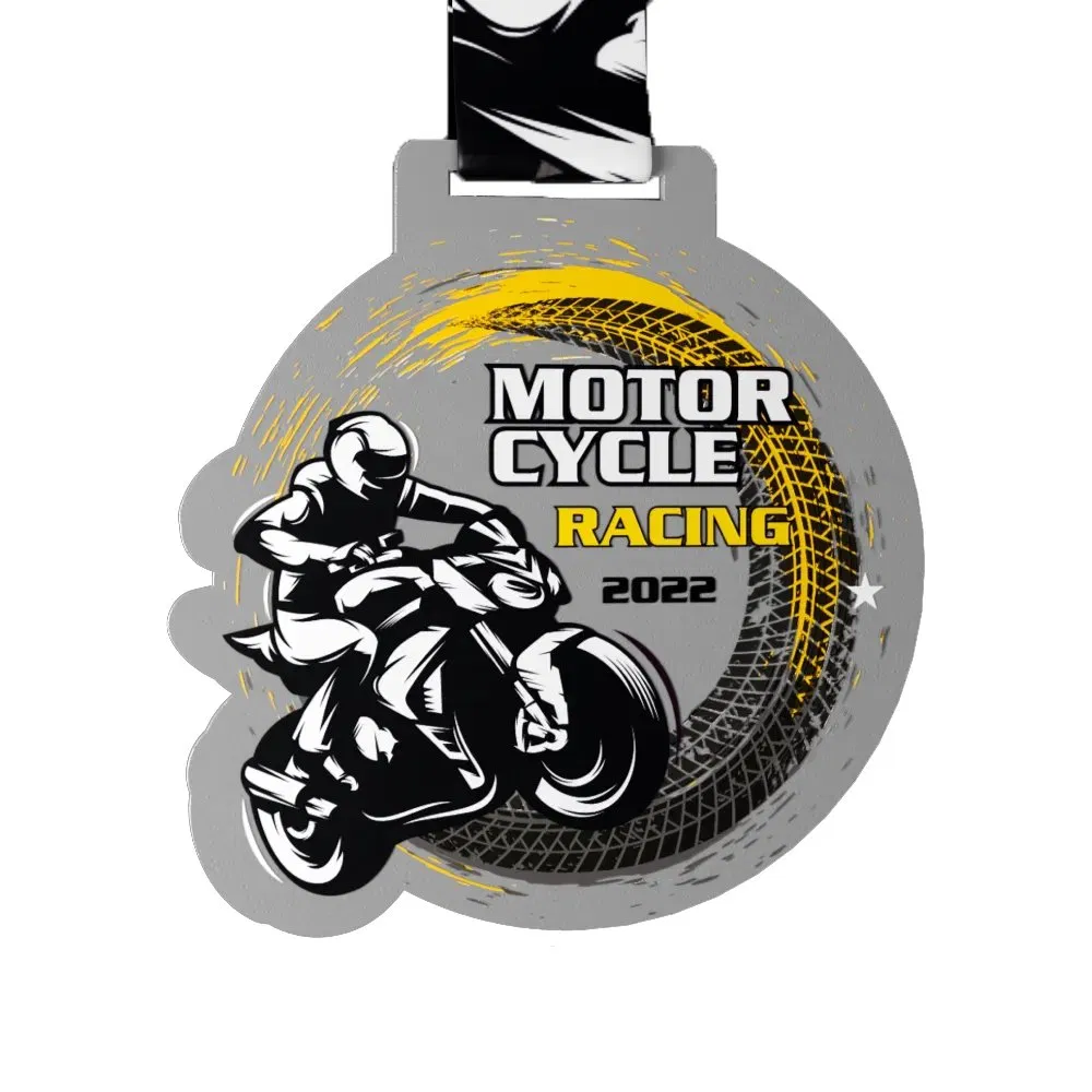 Medaglie in metallo bianco argento per karate/badminton/lotta/drago/golf, medaglia per corse motociclistiche