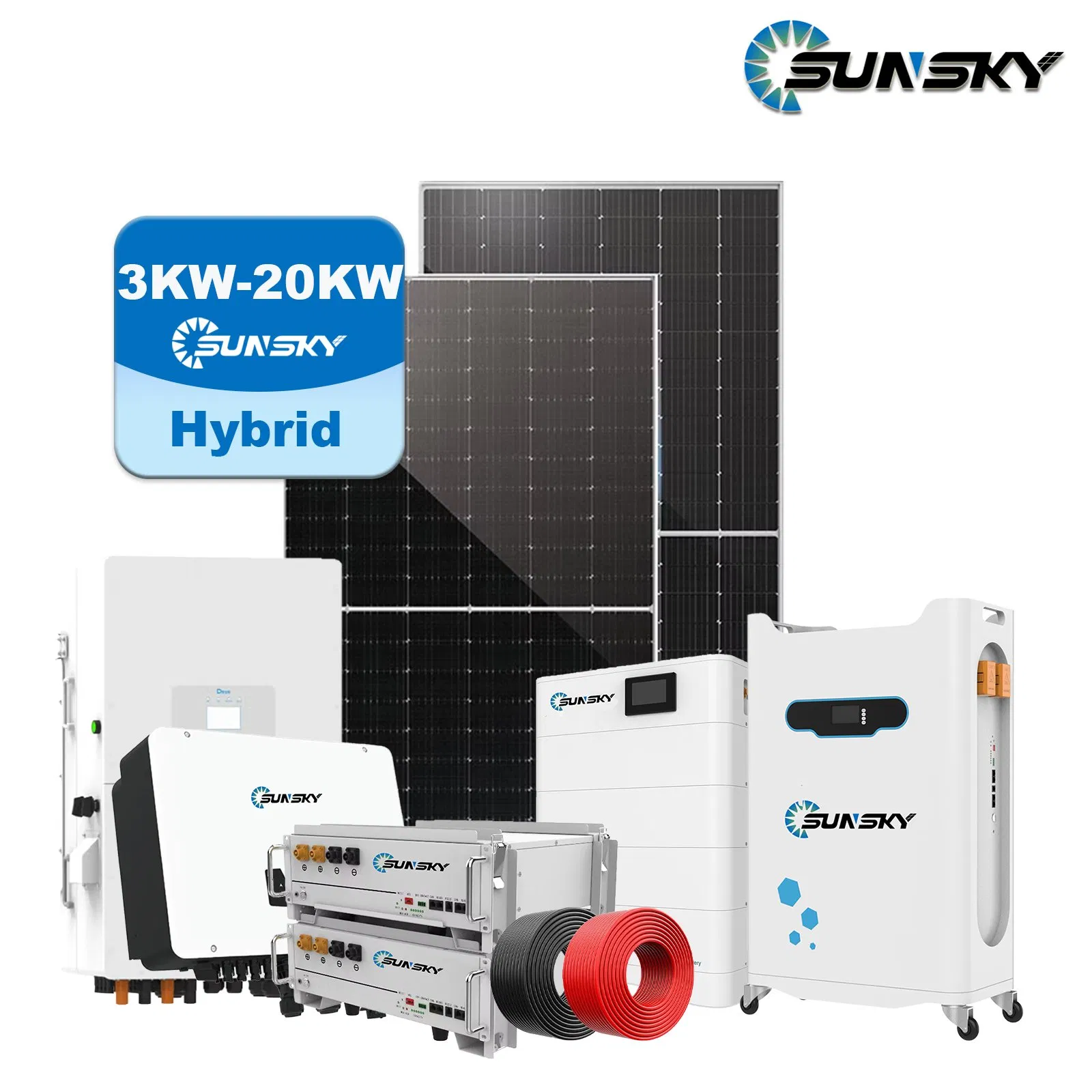 Sunsky Hybrid 8kw 12kw 16kw 18kw 20000W Solar Power System Kit 15kw 16 kVA Complete Solar Energy System with Battery Pack