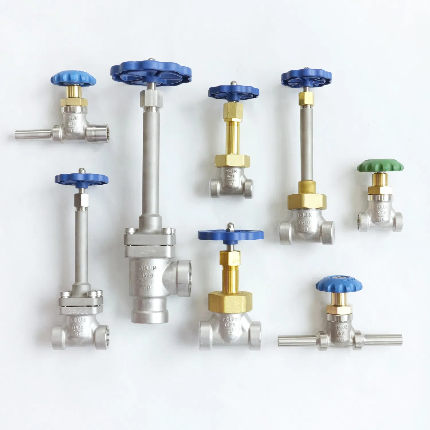 Cryogenic SS304 ASME Flange Pressure Control Long Stem Shaft Low Temperature Stop Globe Shut-off Blue Handle Valves for Gas LNG, Ln2, Lo2, Lar, CO2
