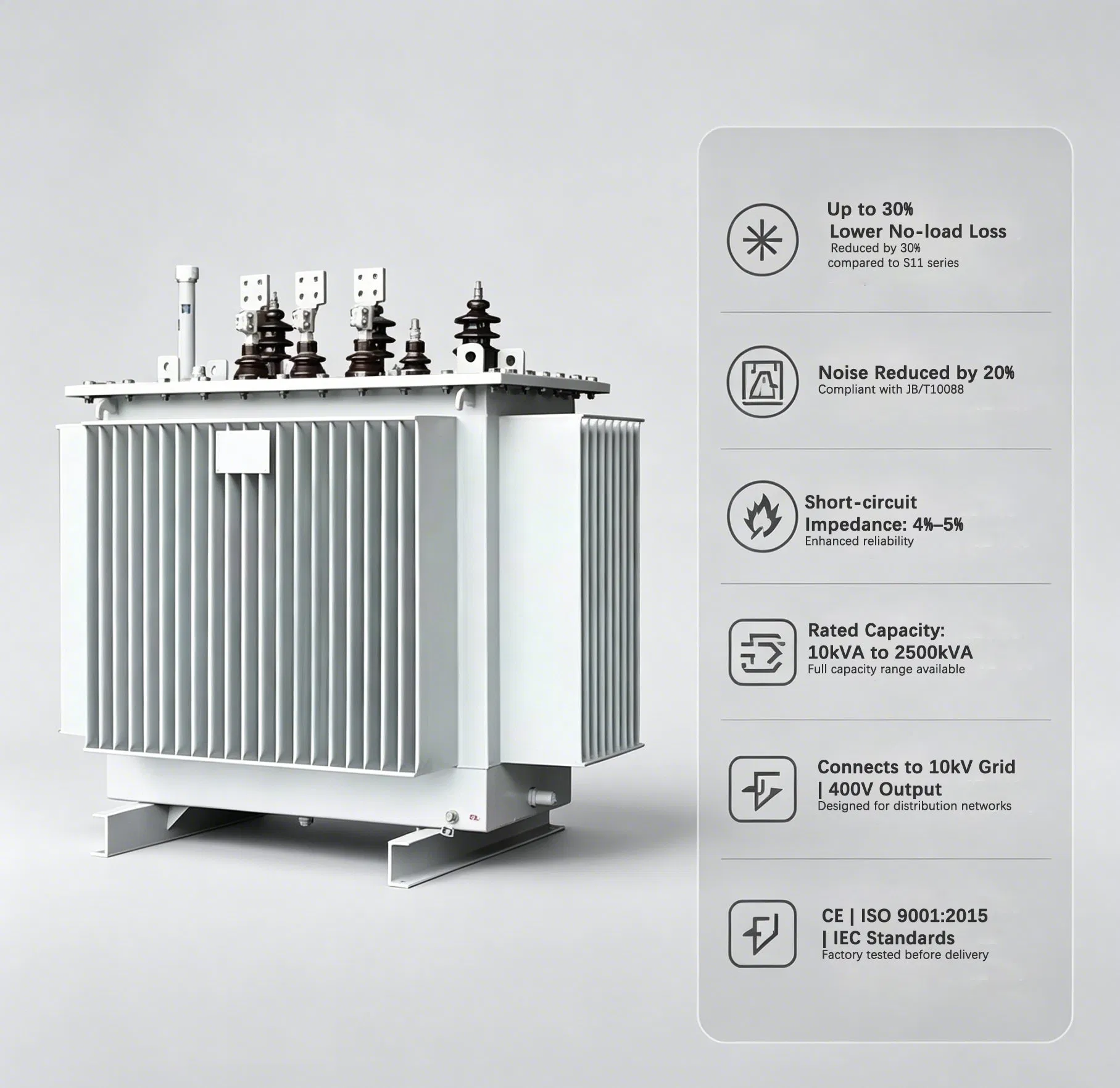 S13 Series Three Phase Oil Immersed Distribution Transformer 10kv 10-2500kVA