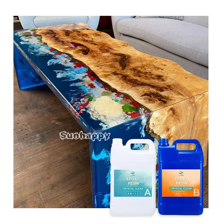 Hochglanz klarer Epoxidharz für rechteckigen Esstisch aus Holz River Table