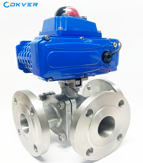 Electric Stainless Steel Three Way Flange Electric Actuator Thread Ball Valve