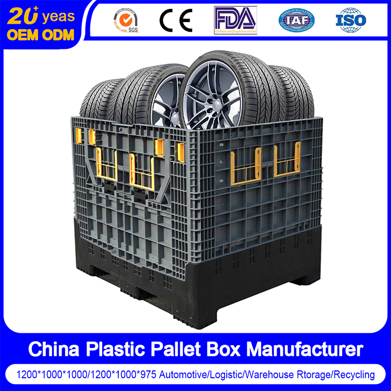 Cassa pallet in plastica HDPE grande, solida, pieghevole, rigida, impilabile, con rete, isolata, con coperchio/ruote