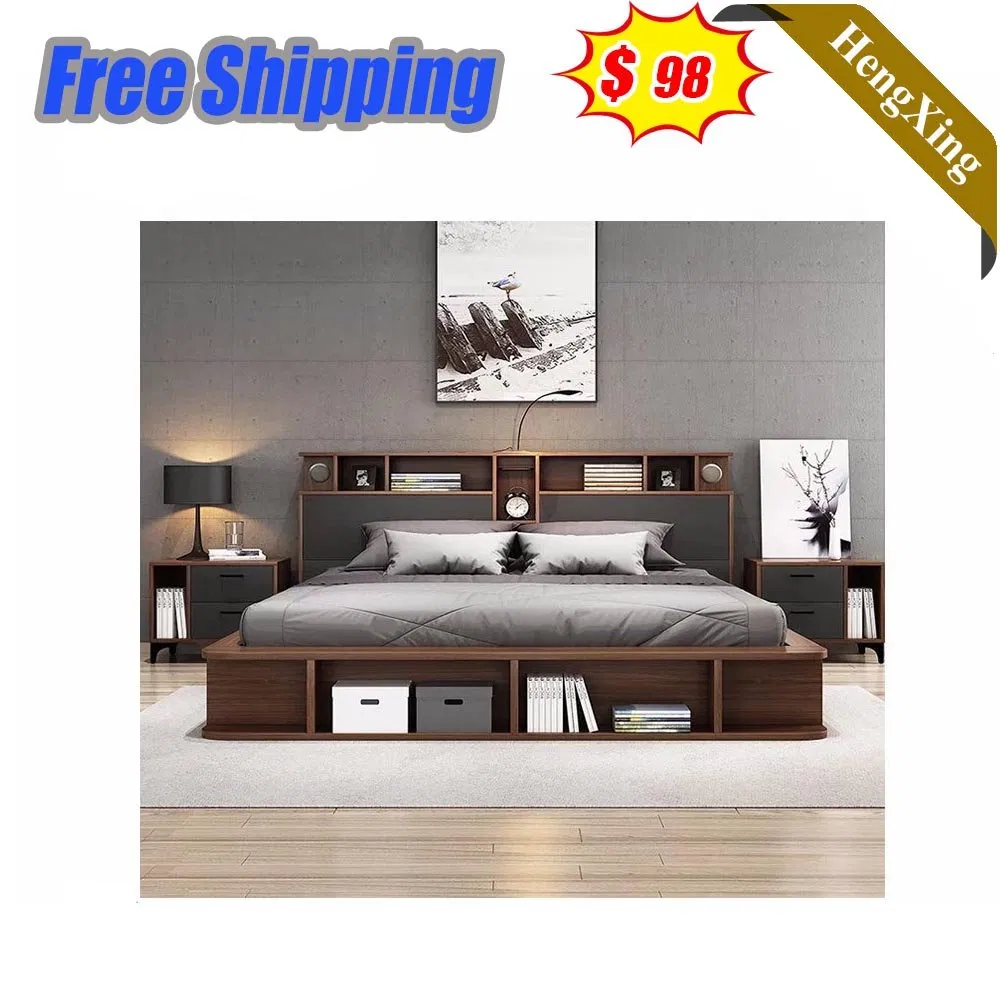 Modern Luxury Wooden Office Melamine MFC Bedroom Furniture Set Wardrobe Double Adult King Beds with Mattress