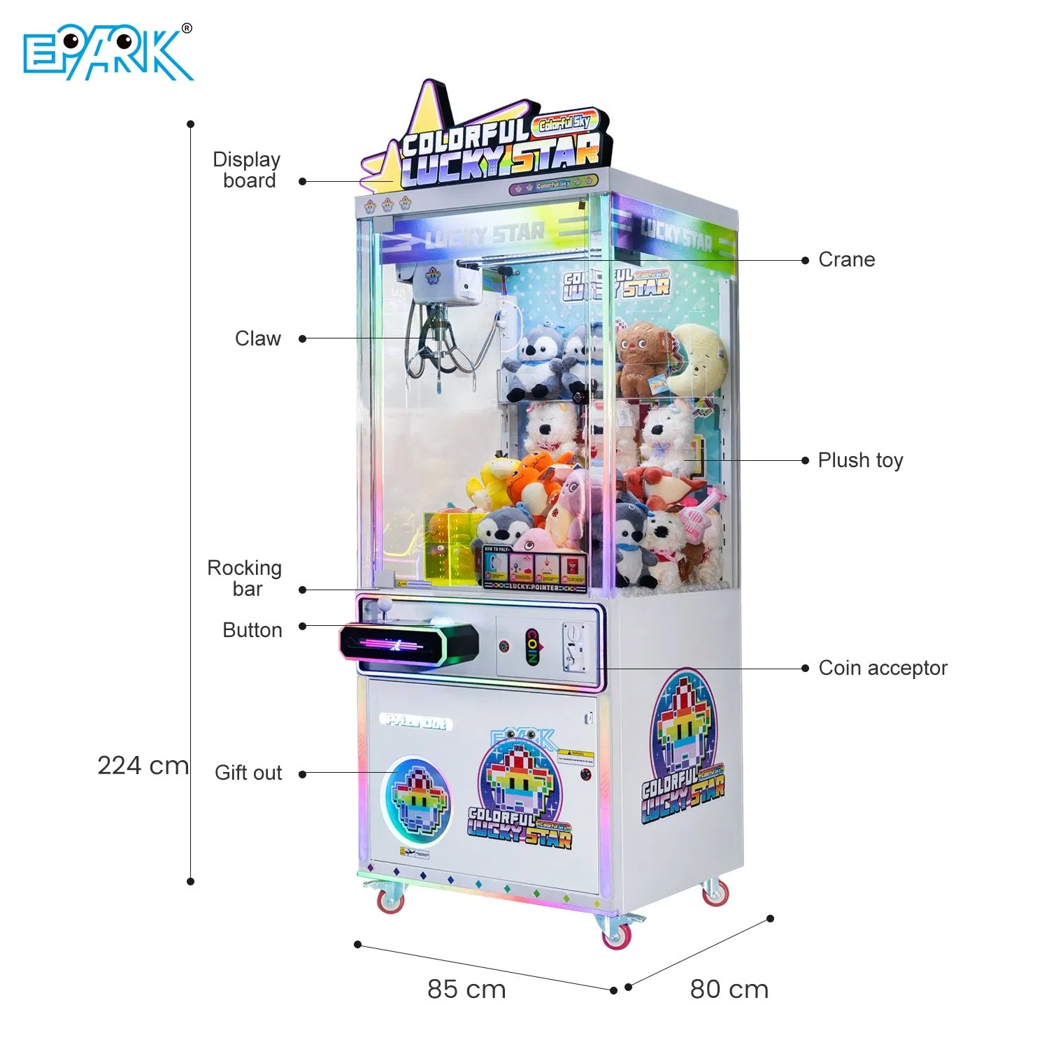 Claw Machine with Pixel Art Theme and Easy Play Controls