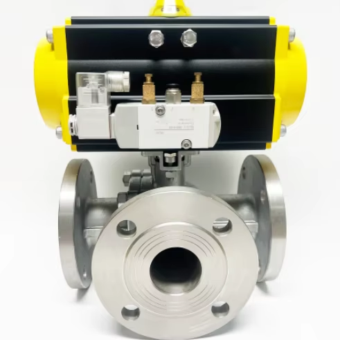 Pneumatic Three-Way Flanged Ball Valve Double with Limit Switchbox