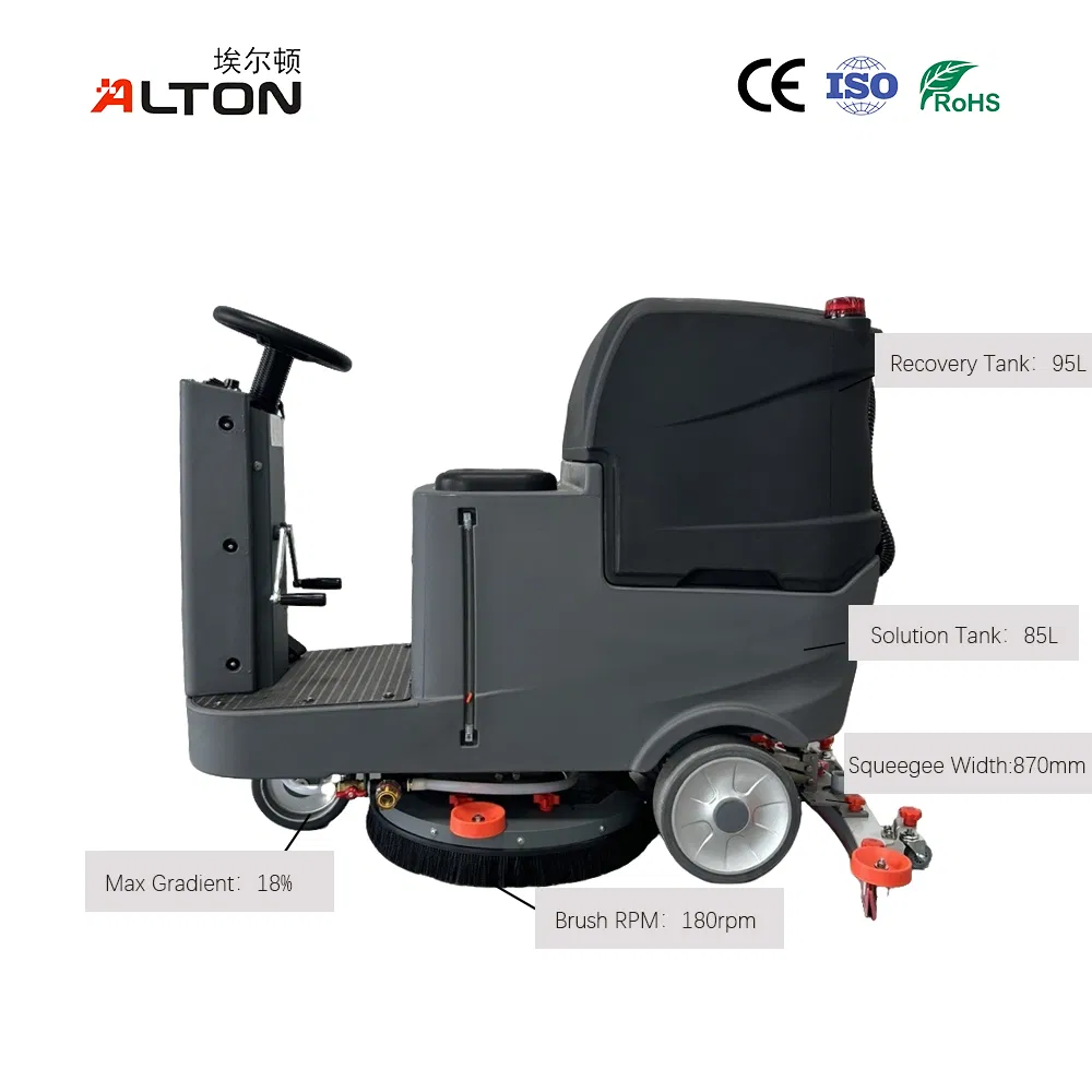Ride-on Floor Scrubber Machine with Vacuum Function Dry Wet Cleaning Capability