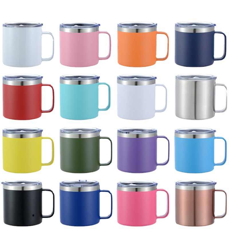 14oz Double Wall Water Drinking Mug Stainless Steel Tumbler with Handle
