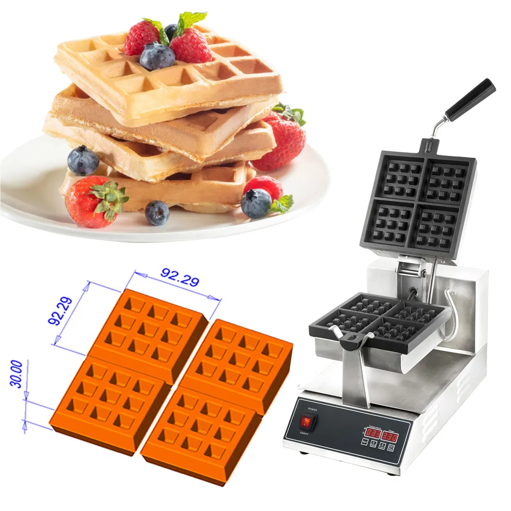 Individuelle Form 4 Scheiben Antihaft Digitale Quadratische Belgische Waffelmaschine für Kleinunternehmen mit CE