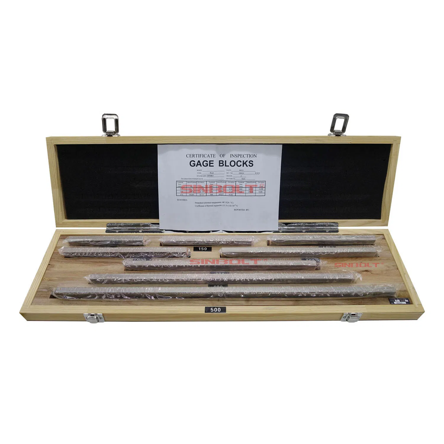 Block Gauge Set, 125-500mm, 8PCS, 0 Grade, Steel Gauge Block