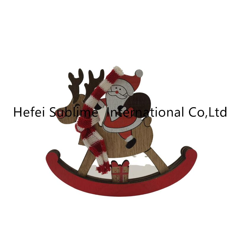 Wooden Santa Snowman Christmas Ornament Rocking Horse Home Decoration