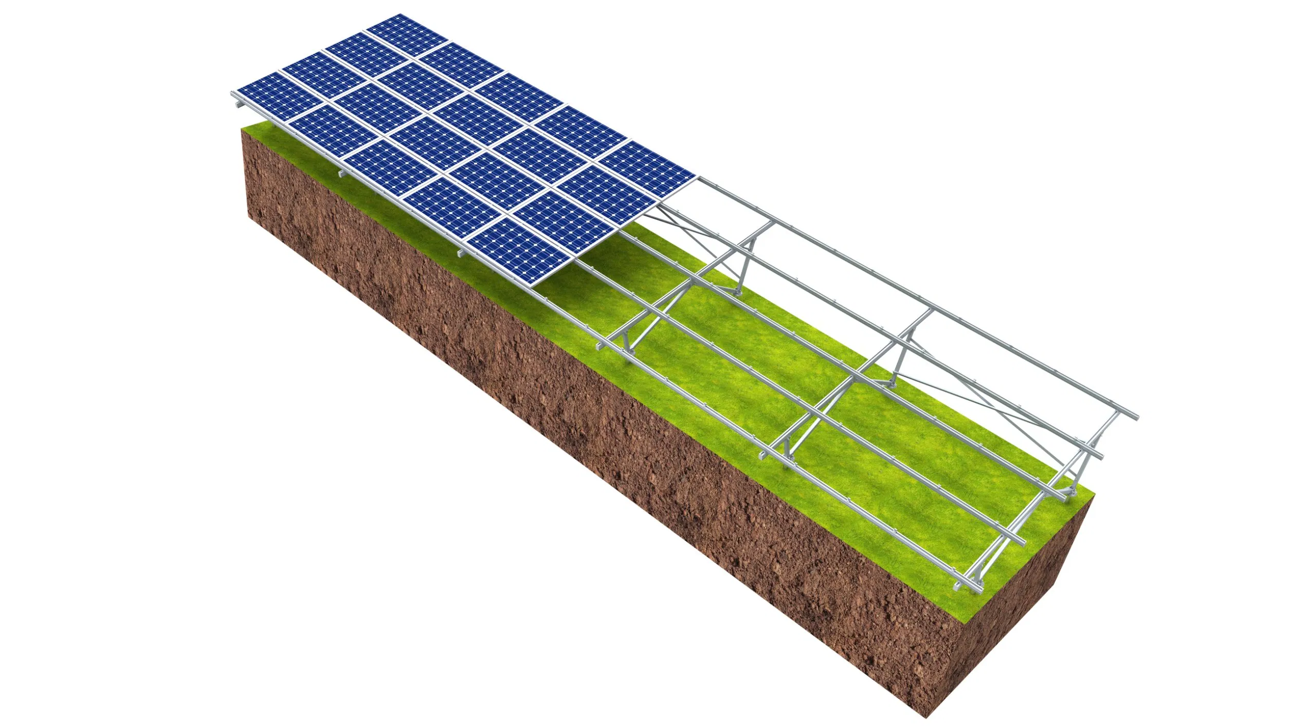 Système de fixation complet pour panneaux solaires photovoltaïques avec vis de terre en aluminium