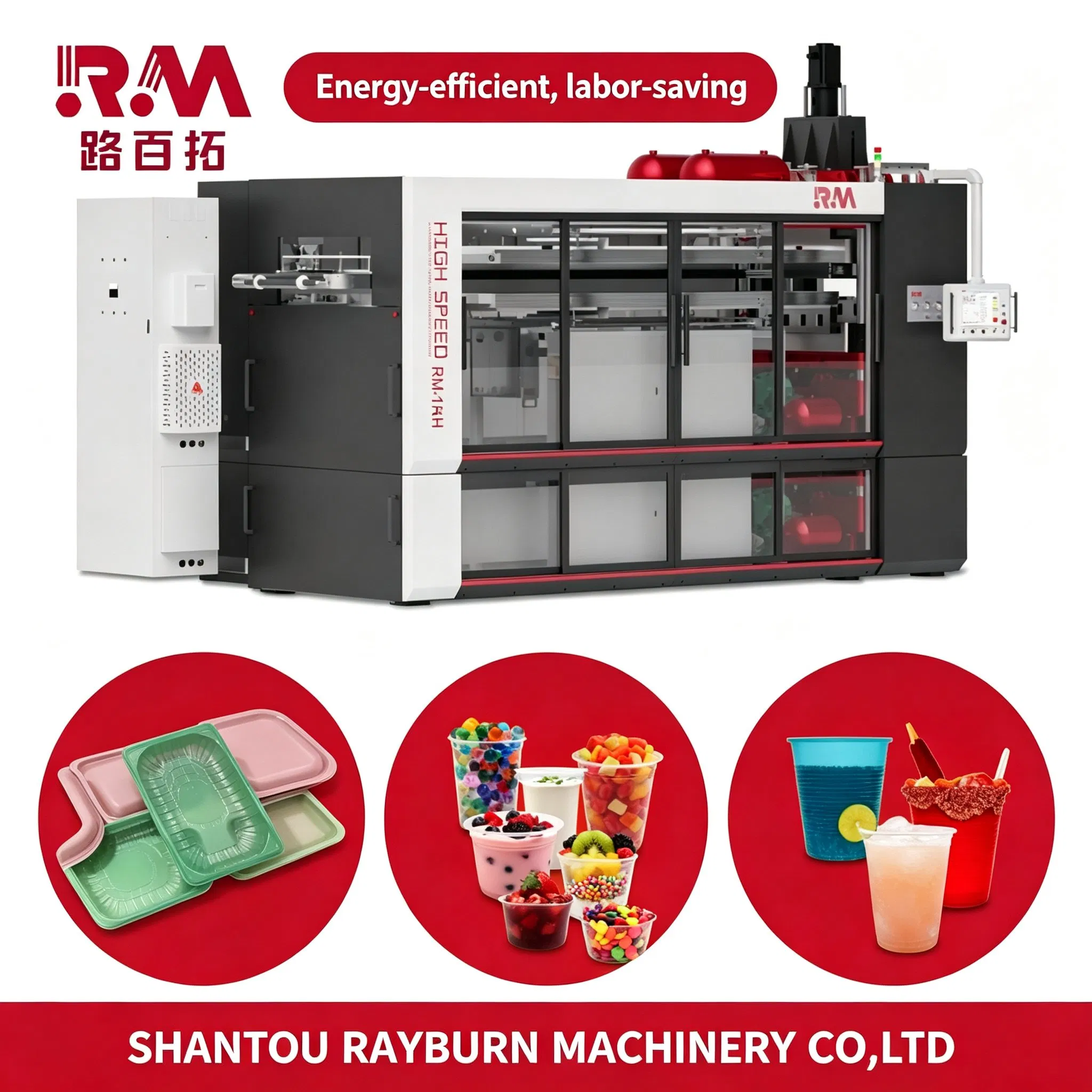 Macchina termoformatrice automatica ad alta velocità con formatura, taglio e impilamento per bicchieri e stoviglie in plastica monouso