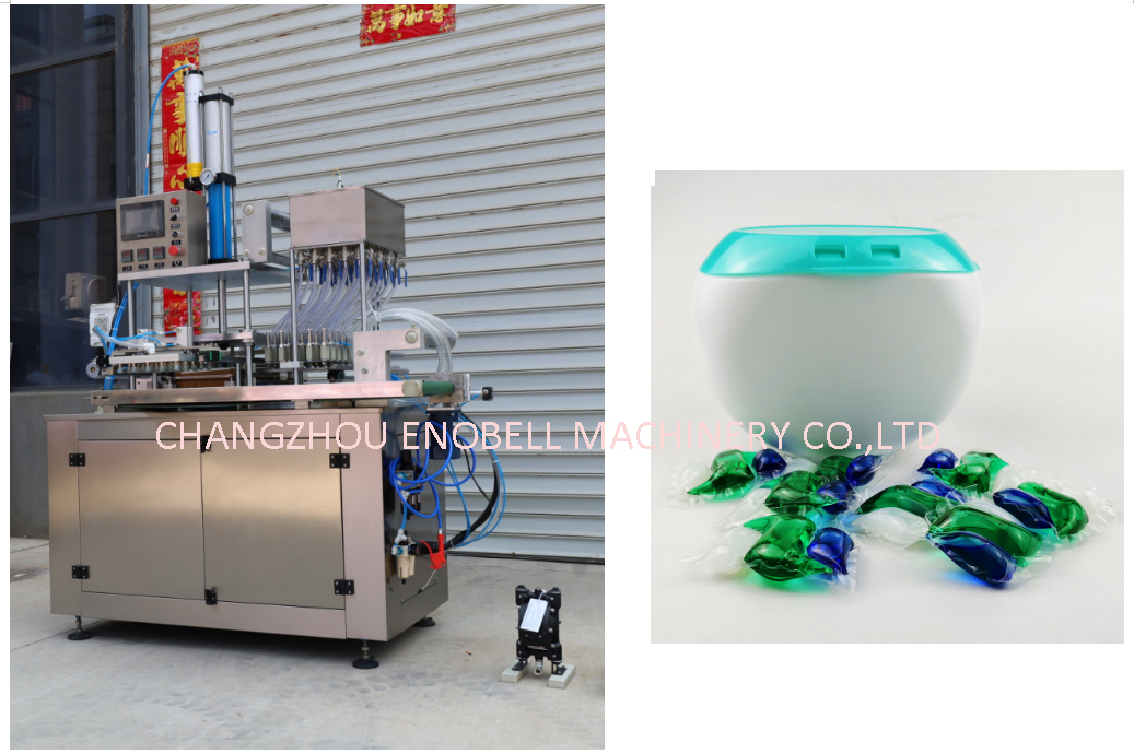 Macchina automatica per il confezionamento di pod in film idrosolubile in PVA a doppia camera per detergente liquido per bucato e detergente per pavimenti