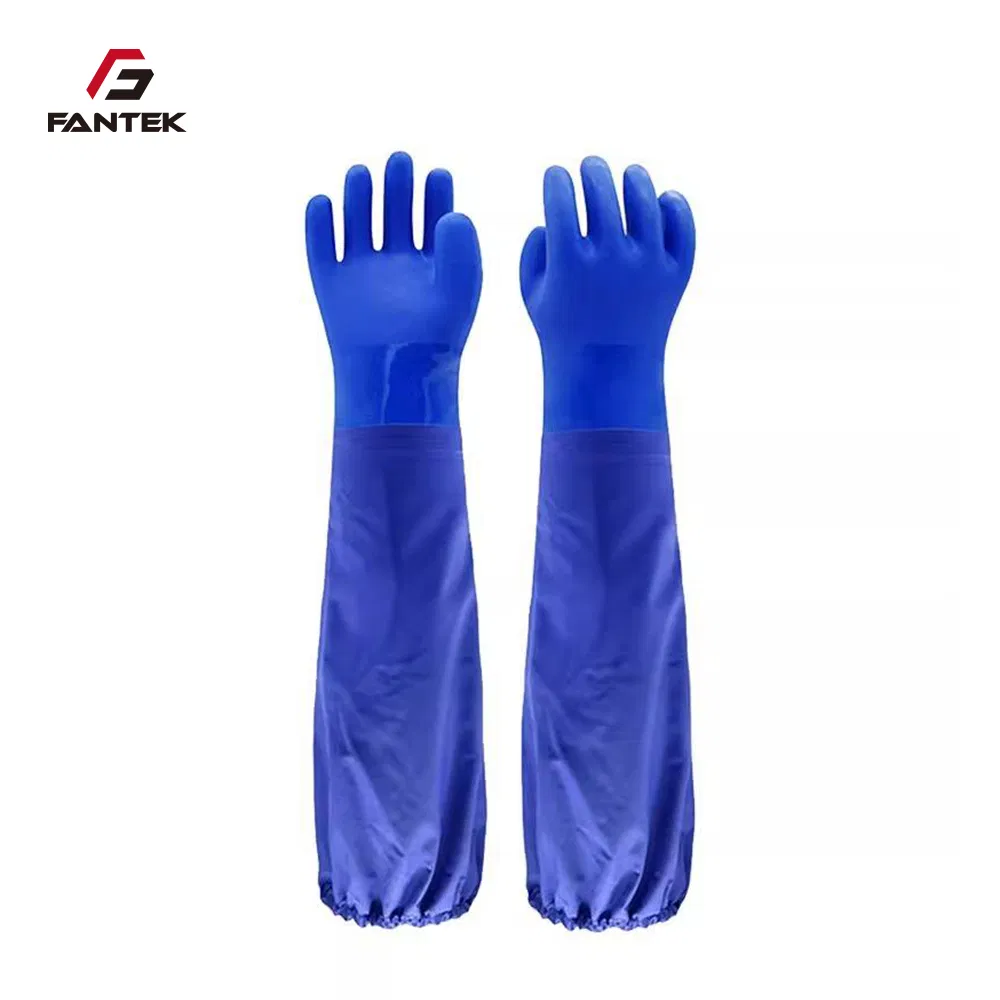 Guanti in PVC blu da 60 cm e 70 cm, impermeabili, resistenti agli acidi, alla corrosione e durevoli