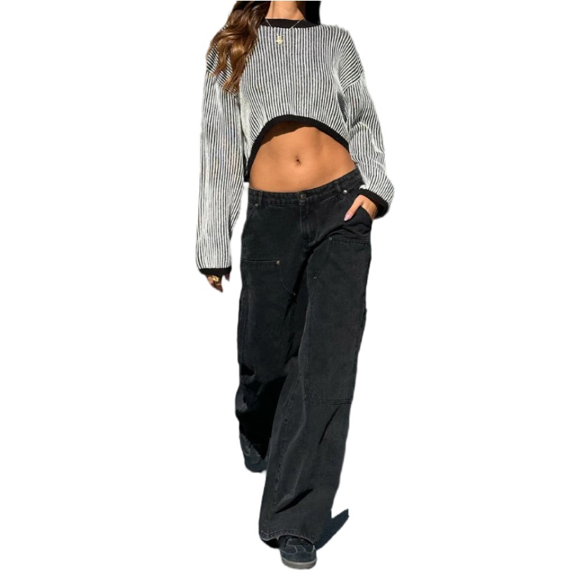 Customized Women's Jeans Rivet Patch Wide-Leg Pants