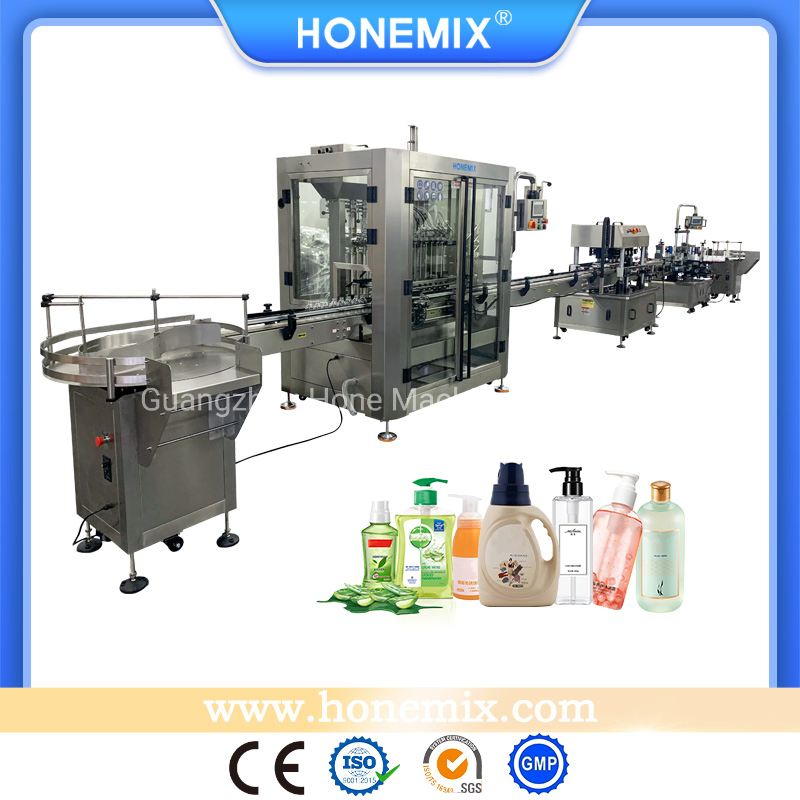 Hone Servo Piston Liquid/Paste/Cream/Shampoo/Soap Bottle Filling and Capping Machine Production Line with Turntable