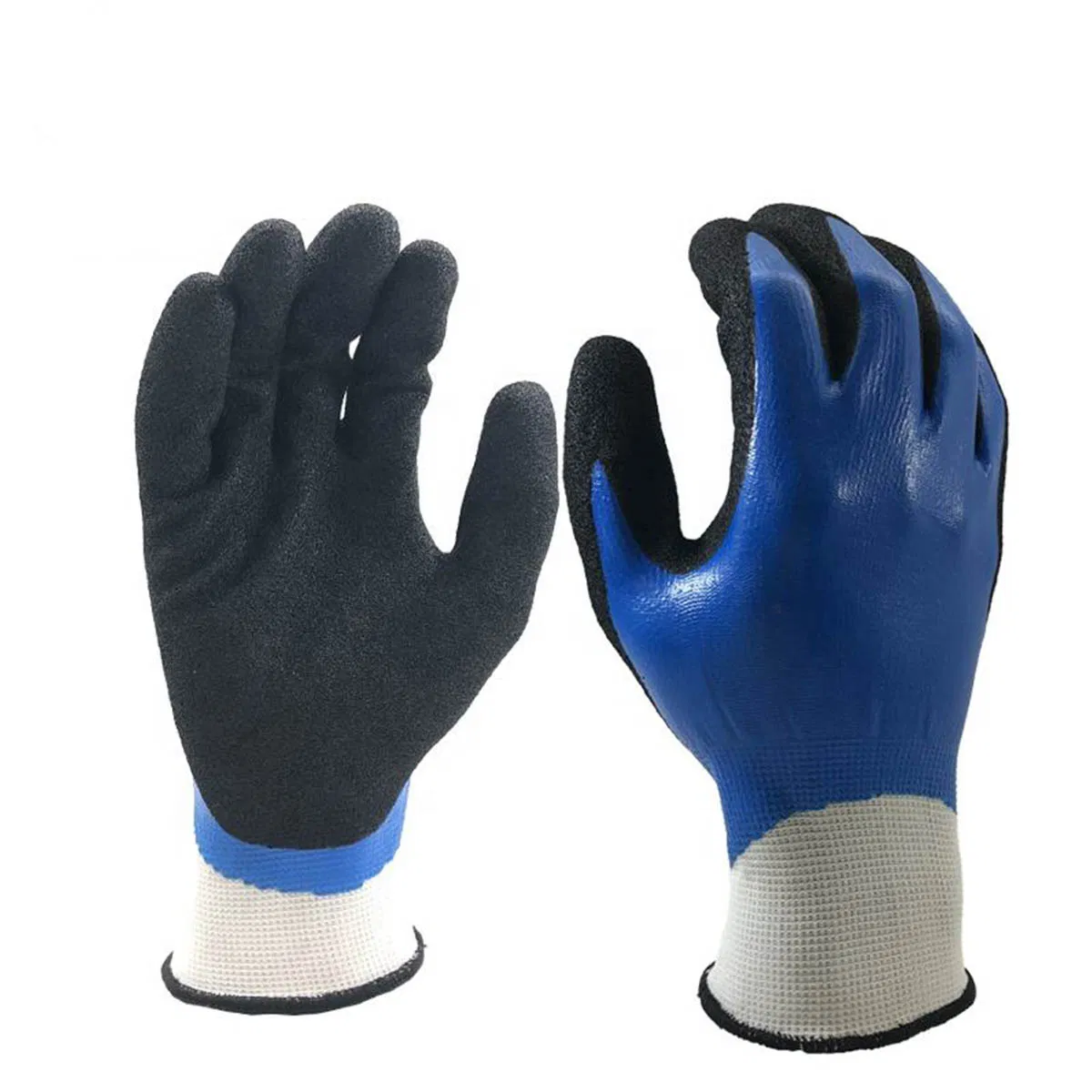 Oil Resistant Waterproof 15g Nylon Lined Knit Wrist NBR Fully Sandy Double Dipped Nitrile Fully Coated Gloves
